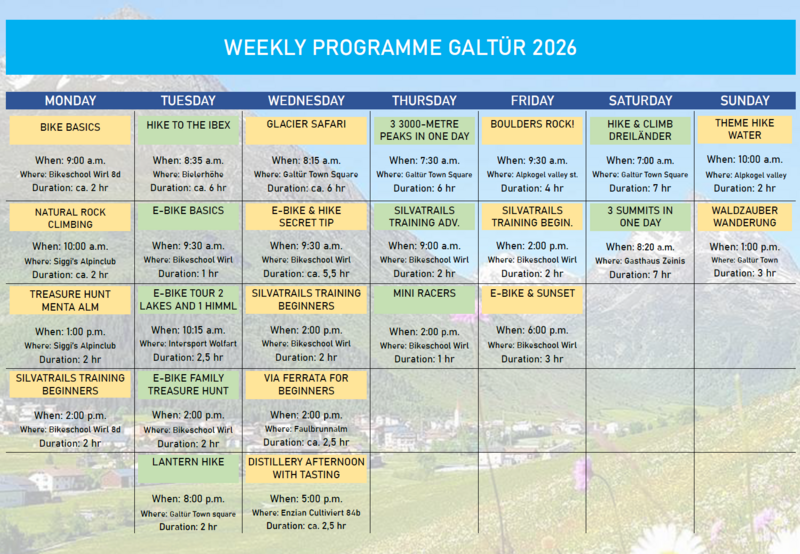 Weekly Programme 2026 for Galtür